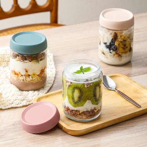 NETANY 6-pack 16 oz Overnight Oats Containers with Lids, Glass jars with Airtight Lids, Wide mouth Mason Salad jars, Glass Food Storage Containers for Snacks Yogurt Spice Sugar - My Kitchen Products