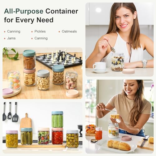 NETANY 6-pack 16 oz Overnight Oats Containers with Lids, Glass jars with Airtight Lids, Wide mouth Mason Salad jars, Glass Food Storage Containers for Snacks Yogurt Spice Sugar - My Kitchen Products