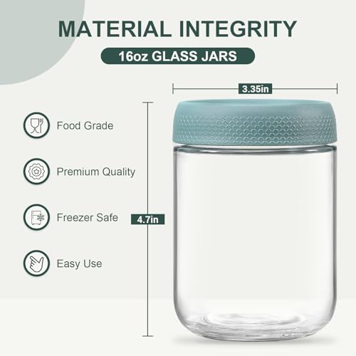 NETANY 6-pack 16 oz Overnight Oats Containers with Lids, Glass jars with Airtight Lids, Wide mouth Mason Salad jars, Glass Food Storage Containers for Snacks Yogurt Spice Sugar - My Kitchen Products