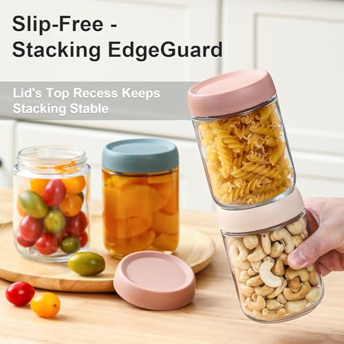 NETANY 6-pack 16 oz Overnight Oats Containers with Lids, Glass jars with Airtight Lids, Wide mouth Mason Salad jars, Glass Food Storage Containers for Snacks Yogurt Spice Sugar - My Kitchen Products