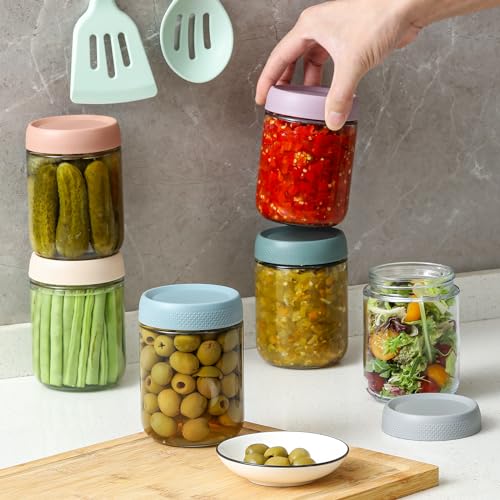 NETANY 6-pack 16 oz Overnight Oats Containers with Lids, Glass jars with Airtight Lids, Wide mouth Mason Salad jars, Glass Food Storage Containers for Snacks Yogurt Spice Sugar - My Kitchen Products