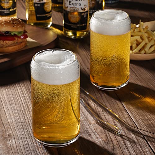 NETANY Drinking Glasses with Glass Straw 4pcs Set - 16oz Highball Glass Cups, Beer Glasses, Iced Coffee Glasses, Cute Tumbler Cup, Ideal for Whiskey, Soda, Tea, Water, Gift, 2 Brushes - My Kitchen Products
