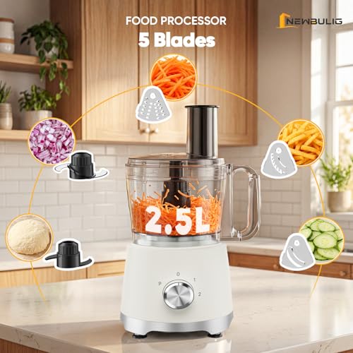 NEWBULIG 10.5 Cups Food Processor, Versatile Food processors with 5 Blades, 600W Powerful Meat Grinder for Slicing, Shredding, Chopping, Kneading, Dishwasher Safe, for Meat, Vegetables, Fruit, Dough - My Kitchen Products