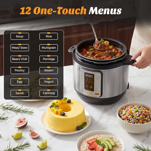NEWBULIG 16-in-1 Electric Pressure Cooker, 6QT Multi Cooker with 12 Presets, Slow Cook Rice Steamer Sauté Soup Meat Stew Canning Yogurt Maker, Ceramic Inner Pot & Recipe Book Included, Silver - My Kitchen Products
