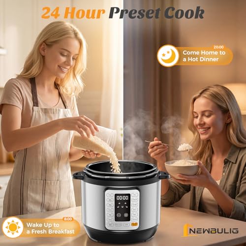 NEWBULIG 16-in-1 Electric Pressure Cooker, 6QT Multi Cooker with 12 Presets, Slow Cook Rice Steamer Sauté Soup Meat Stew Canning Yogurt Maker, Ceramic Inner Pot & Recipe Book Included, Silver - My Kitchen Products