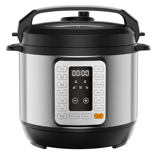 NEWBULIG 16-in-1 Electric Pressure Cooker, 6QT Multi Cooker with 12 Presets, Slow Cook Rice Steamer Sauté Soup Meat Stew Canning Yogurt Maker, Ceramic Inner Pot & Recipe Book Included, Silver - My Kitchen Products