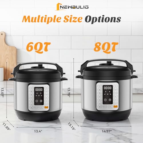 NEWBULIG 16-in-1 Electric Pressure Cooker, 6QT Multi Cooker with 12 Presets, Slow Cook Rice Steamer Sauté Soup Meat Stew Canning Yogurt Maker, Ceramic Inner Pot & Recipe Book Included, Silver - My Kitchen Products
