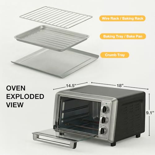 NEWBULIG 19QT Countertop Toaster Oven, 5-in-1 Multi-Functional Oven for Baking, Pizza, Broiling, Includes Baking Tray, Baking Rack, 0-450°F Temperature Control, 60-Min Timer, Stainless Steel - My Kitchen Products