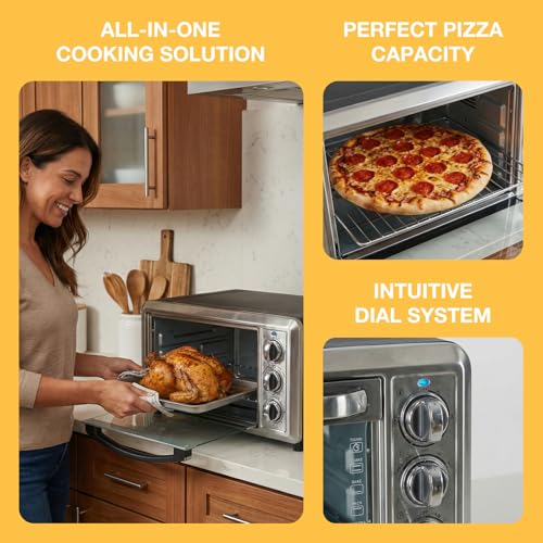 NEWBULIG 19QT Countertop Toaster Oven, 5-in-1 Multi-Functional Oven for Baking, Pizza, Broiling, Includes Baking Tray, Baking Rack, 0-450°F Temperature Control, 60-Min Timer, Stainless Steel - My Kitchen Products