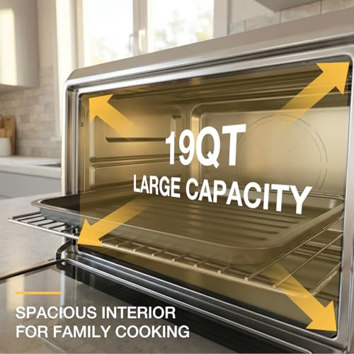 NEWBULIG 19QT Countertop Toaster Oven, 5-in-1 Multi-Functional Oven for Baking, Pizza, Broiling, Includes Baking Tray, Baking Rack, 0-450°F Temperature Control, 60-Min Timer, Stainless Steel - My Kitchen Products