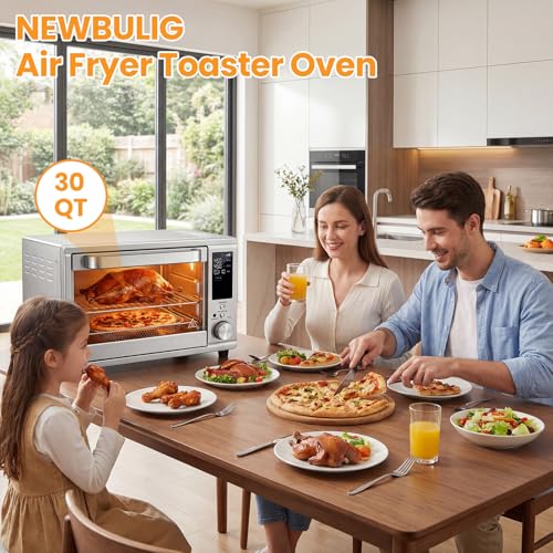 NEWBULIG 30QT Air Fryer Toaster Oven, 13-in-1 Multi-Function Smart Airfryer, Large Countertop Air Fryer Oven, 0-450°F Heating Control, 120 Min Timer, Chrome Fry Basket, Interior Light - My Kitchen Products