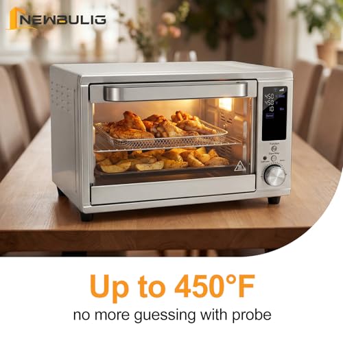 NEWBULIG 30QT Air Fryer Toaster Oven, 13-in-1 Multi-Function Smart Airfryer, Large Countertop Air Fryer Oven, 0-450°F Heating Control, 120 Min Timer, Chrome Fry Basket, Interior Light - My Kitchen Products