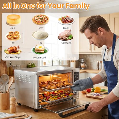 NEWBULIG 30QT Air Fryer Toaster Oven, 13-in-1 Multi-Function Smart Airfryer, Large Countertop Air Fryer Oven, 0-450°F Heating Control, 120 Min Timer, Chrome Fry Basket, Interior Light - My Kitchen Products