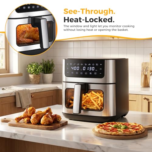 NEWBULIG Air Fryer 6.34QT Airfryer with Visible Window Stainless Steel - My Kitchen Products