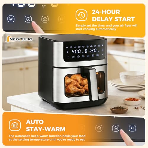 NEWBULIG Air Fryer 6.34QT Airfryer with Visible Window Stainless Steel - My Kitchen Products