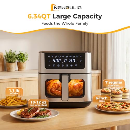 NEWBULIG Air Fryer 6.34QT Airfryer with Visible Window Stainless Steel - My Kitchen Products