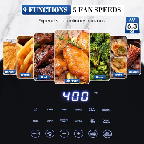 NEWBULIG Air Fryer, 6QT Square Airfryer with Visual Window, 400℉ Fast Heating Air Fryers Oven with Timer, Auto-Off, Non Toxic & Non Stick, Multiple 12 Modes for Roast, Bake, Dehydrate, Fry, Reheat - My Kitchen Products