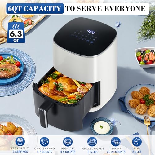 NEWBULIG Air Fryer, 6QT Square Airfryer with Visual Window, 400℉ Fast Heating Air Fryers Oven with Timer, Auto-Off, Non Toxic & Non Stick, Multiple 12 Modes for Roast, Bake, Dehydrate, Fry, Reheat - My Kitchen Products