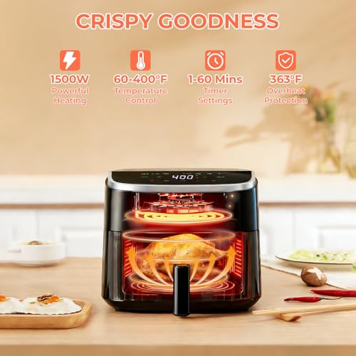 NEWBULIG Air Fryer，4QT Small AirFryer with Easy View Window and Interior Light, Digital Touchscreen with 8 Presets for Custom Cooking, Nonstick and Dishwasher Safe Basket, Black - My Kitchen Products