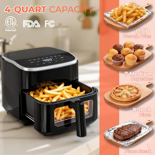 NEWBULIG Air Fryer，4QT Small AirFryer with Easy View Window and Interior Light, Digital Touchscreen with 8 Presets for Custom Cooking, Nonstick and Dishwasher Safe Basket, Black - My Kitchen Products