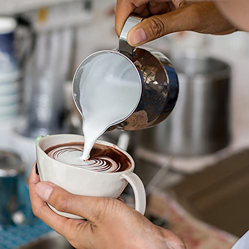 NewGF Milk Frothing Pitchers-12oz/350ML Stainless Steel Steaming Pitchers, Scale Coffee/Milk/Cappuccino/Latte Art Barista Steam Pitchers, Milk Jug Cup with Decorating Pen-Silver - My Kitchen Products