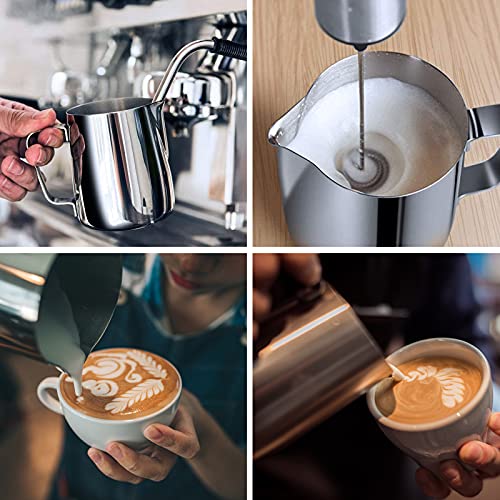 NewGF Milk Frothing Pitchers-12oz/350ML Stainless Steel Steaming Pitchers, Scale Coffee/Milk/Cappuccino/Latte Art Barista Steam Pitchers, Milk Jug Cup with Decorating Pen-Silver - My Kitchen Products