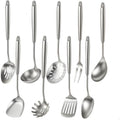Newness 9 Pcs Cooking Utensils Set, 304 Stainless Steel Kitchen Utensils Set, Metal Kitchen Accessories, Include Soup Ladle, Slotted Skimmer Spoon, Spaghetti Spoon and Spatula, Dishwasher Safe - My Kitchen Products
