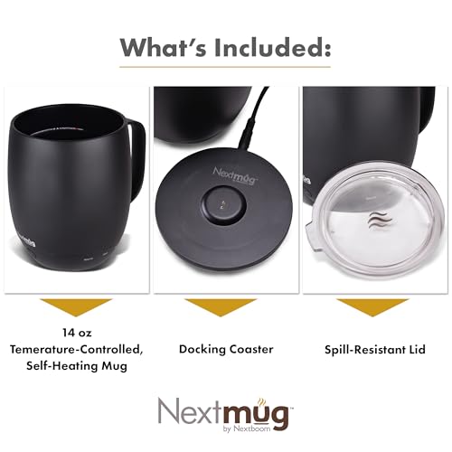 Nextmug - Temperature-Controlled, Self-Heating Coffee Mug (Black - 14 oz.) - My Kitchen Products