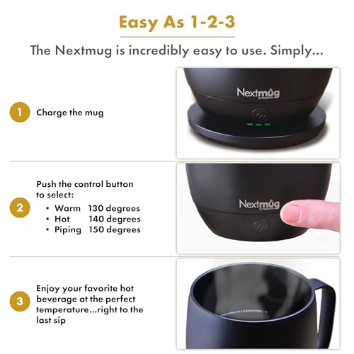Nextmug - Temperature-Controlled, Self-Heating Coffee Mug (Black - 14 oz.) - My Kitchen Products