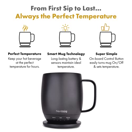 Nextmug - Temperature-Controlled, Self-Heating Coffee Mug (Black - 14 oz.) - My Kitchen Products