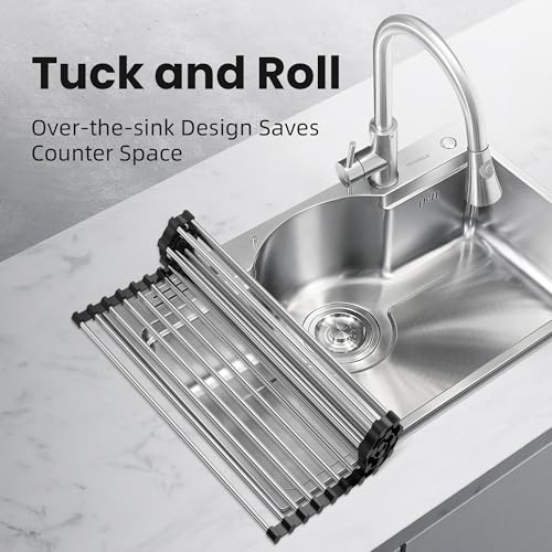 NEZUIBAN Dish Drying Rack with Roll Up and Over Sink for Kitchen,17.5"x11.8",Black - My Kitchen Products