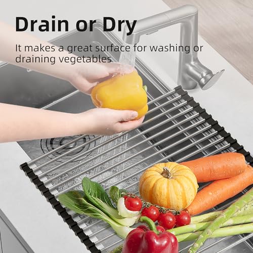 NEZUIBAN Dish Drying Rack with Roll Up and Over Sink for Kitchen,17.5"x11.8",Black - My Kitchen Products