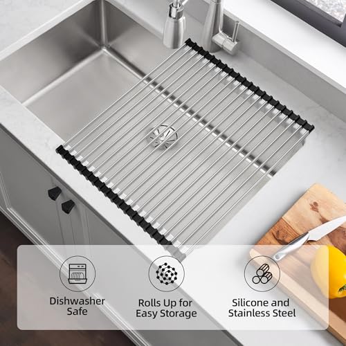 NEZUIBAN Dish Drying Rack with Roll Up and Over Sink for Kitchen,17.5"x11.8",Black - My Kitchen Products
