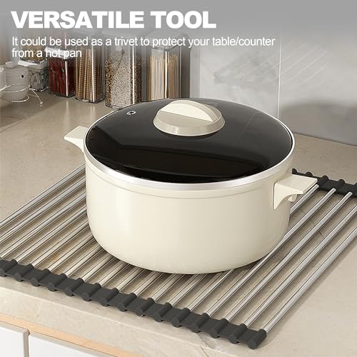 NEZUIBAN Dish Drying Rack with Roll Up and Over Sink for Kitchen,17.5"x15.7",Black - My Kitchen Products