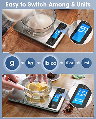 Nicewell Food Scale, 22lb Digital Kitchen Scale Weight Grams and oz for Cooking Baking, 1g/0.1oz Precise Graduation, Stainless Steel and Tempered Glass - My Kitchen Products