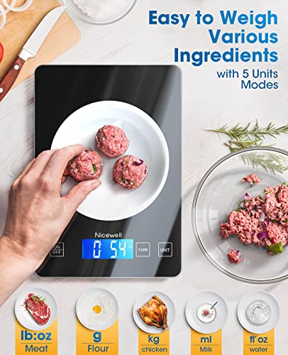 Nicewell Food Scale Digital Weight Grams and oz, 22lb Kitchen Scale for Cooking Baking, 1g/0.1oz Precise Graduation, Sleek Tempered Glass Platform - My Kitchen Products