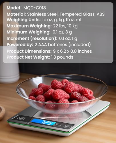 Nicewell Food Scale Digital Weight Grams and oz, 22lb Kitchen Scale for Cooking Baking, 1g/0.1oz Precise Graduation, Sleek Tempered Glass Platform - My Kitchen Products