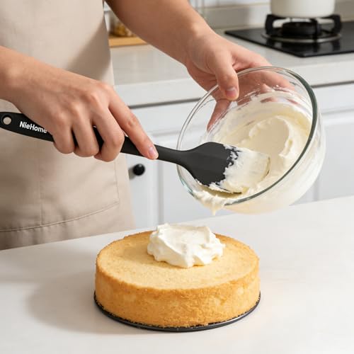 NileHome Silicone Spatula Set, 6 Pieces Food Grade Kitchen Utensils with Silicone Brush Heat Resistant Up to 600°F Dishwasher Safe BPA-Free Rubber Spatula for Scraping, Baking, Cooking, Mixing-Black - My Kitchen Products