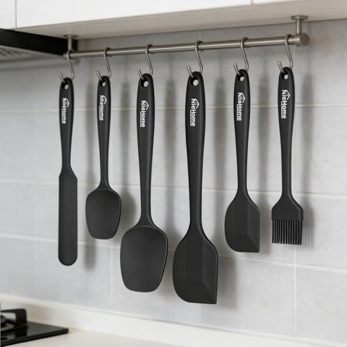 NileHome Silicone Spatula Set, 6 Pieces Food Grade Kitchen Utensils with Silicone Brush Heat Resistant Up to 600°F Dishwasher Safe BPA-Free Rubber Spatula for Scraping, Baking, Cooking, Mixing-Black - My Kitchen Products