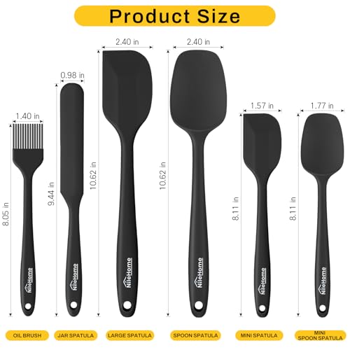 NileHome Silicone Spatula Set, 6 Pieces Food Grade Kitchen Utensils with Silicone Brush Heat Resistant Up to 600°F Dishwasher Safe BPA-Free Rubber Spatula for Scraping, Baking, Cooking, Mixing-Black - My Kitchen Products