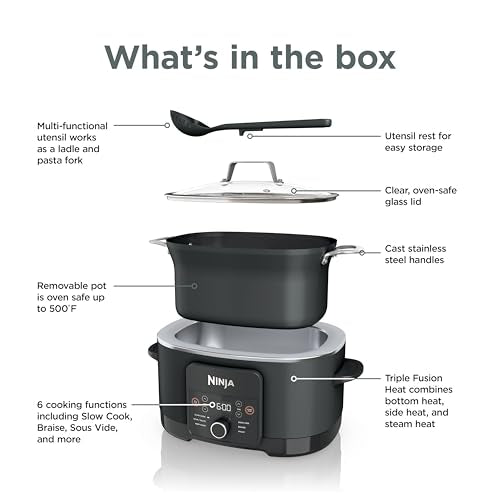 Ninja® 12-in-1 PossibleCooker™ PLUS | 8.5-qt - Sous Vide & Proof Multi-Cooker | Slow Cooker, Dutch Oven & More | Glass Lid & Integrated Spoon | Nonstick | Oven Safe Pot to 500°F | Black | MC1010 - My Kitchen Products