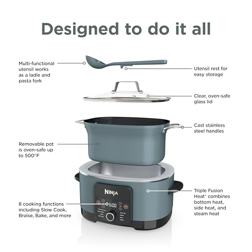 Ninja® 14-in-1 PossibleCooker™ PRO | 8.5qt, Sous Vide, Proof, Bake, & Steam Multicooker | Slow Cooker, Dutch Oven | Glass Lid & Integrated Spoon | Nonstick, Oven Safe Pot 500°F | Sea Salt Gray |MC1001 - My Kitchen Products