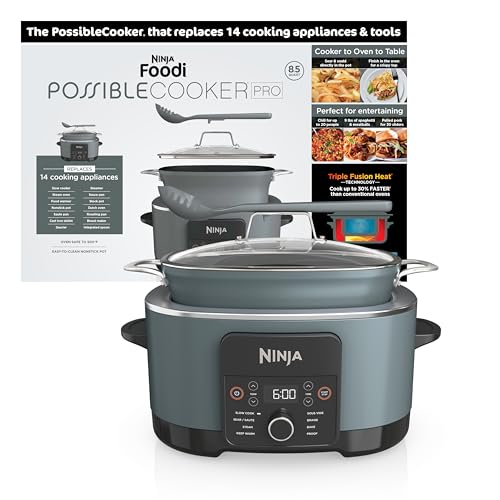 Ninja® 14-in-1 PossibleCooker™ PRO | 8.5qt, Sous Vide, Proof, Bake, & Steam Multicooker | Slow Cooker, Dutch Oven | Glass Lid & Integrated Spoon | Nonstick, Oven Safe Pot 500°F | Sea Salt Gray |MC1001 - My Kitchen Products