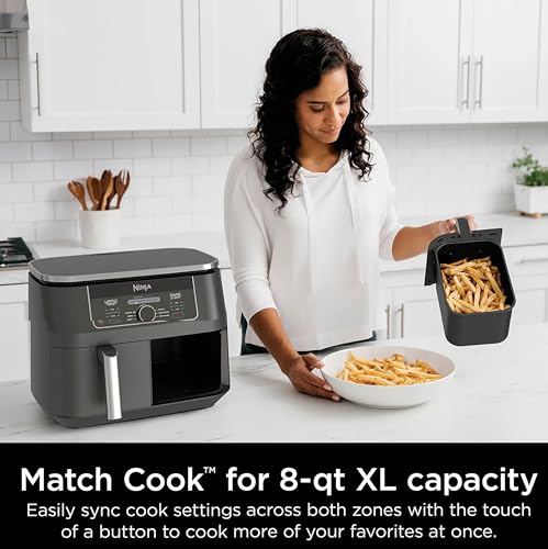 Ninja AD150 Foodi 8 Quart 6-in-1 DualZone 2-Basket Air Fryer with 2 Independent Frying Baskets, Match Cook & Smart Finish to Roast, Broil, Dehydrate & More for Quick, Easy Meals, Black (Renewed) - My Kitchen Products
