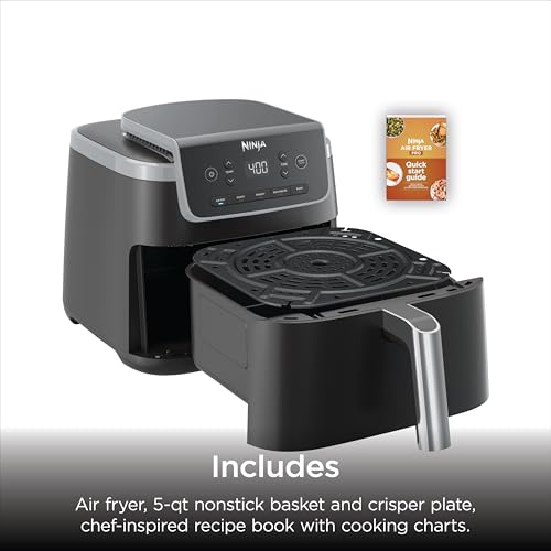 Ninja Air Fryer | 5 QT Capacity fit up to 4lbs of Fries | 5-in-1 Air Fry, Bake, Roast, Reheat, & Dehydrate | 400°F | Air Crisp Technology | 1750 Watts | Nonstick Basket & Crisper Plate | Grey | AF142 - My Kitchen Products