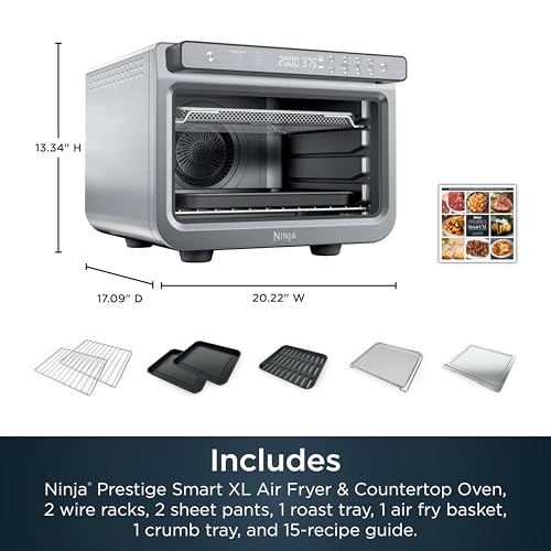 Ninja Air Fryer & Toaster Oven | Prestige Smart XL Countertop Oven | Bakes up to 20 Cookies, Fits up to a 12lb Turkey | Pizza, Toast, Bake, Air Fry & Reheat | 1800 Watts | Stainless Steel | DT501 (Renewed) - My Kitchen Products