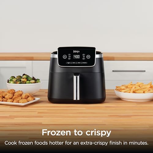 Ninja Air Fryer with Air Crisp | 5 QT Capacity fits up to 4lbs of Fries | 4-in-1 Pro Air Fry, Roast, Reheat, Dehydrate | 400°F Max Temp | 1750 Watts | W/Nonstick Basket & Crisper Plate | Grey | AF141 - My Kitchen Products