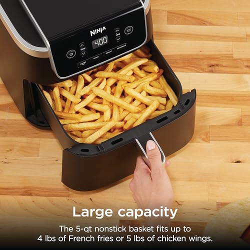 Ninja Air Fryer with Air Crisp | 5 QT Capacity fits up to 4lbs of Fries | 4-in-1 Pro Air Fry, Roast, Reheat, Dehydrate | 400°F Max Temp | 1750 Watts | W/Nonstick Basket & Crisper Plate | Grey | AF141 - My Kitchen Products