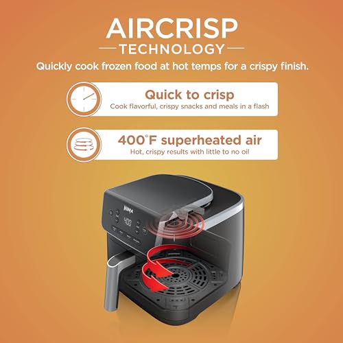 Ninja Air Fryer with Air Crisp | 5 QT Capacity fits up to 4lbs of Fries | 4-in-1 Pro Air Fry, Roast, Reheat, Dehydrate | 400°F Max Temp | 1750 Watts | W/Nonstick Basket & Crisper Plate | Grey | AF141 - My Kitchen Products