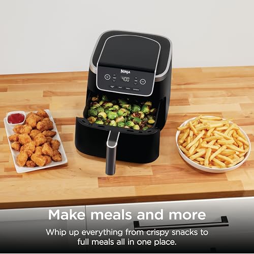 Ninja Air Fryer with Air Crisp | 5 QT Capacity fits up to 4lbs of Fries | 4-in-1 Pro Air Fry, Roast, Reheat, Dehydrate | 400°F Max Temp | 1750 Watts | W/Nonstick Basket & Crisper Plate | Grey | AF141 - My Kitchen Products